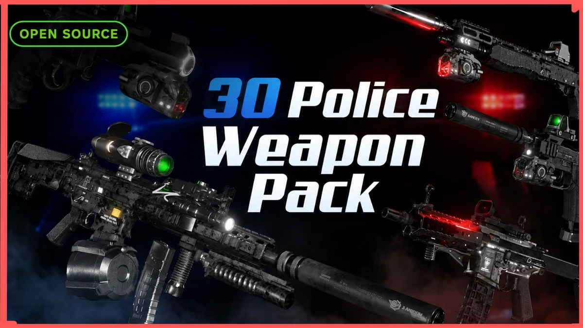 30 Police Weapon Pack FiveM | Custom Police Weapons & Attachments | Open Source